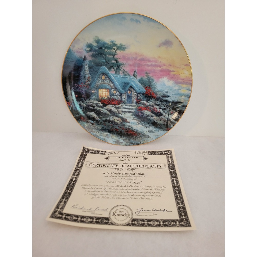 Vtg Knowles Thomas Kinkade Seaside Cottage Collector Plate Art Decor 8in Country